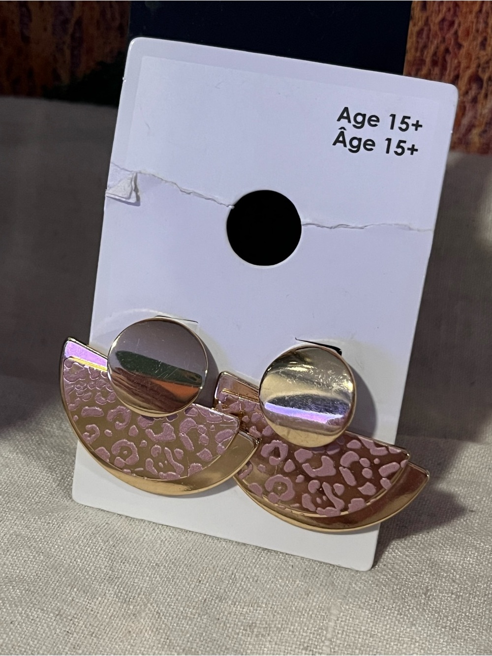 GAP NWT Leopard Gold & Pink Half-Moon Statement Earrings